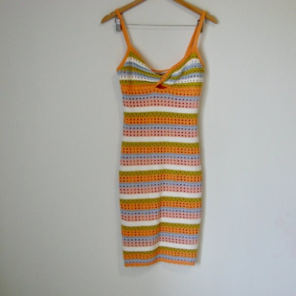 Crochet Dress Knit Tank Sleeveless Orange Pink Blue Green Stripes NEW NWT  XS - Picture 3 of 16